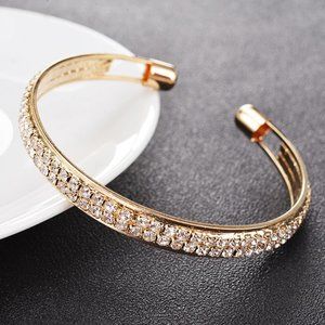 Gold Diamante Two Row Cuff Bracelet